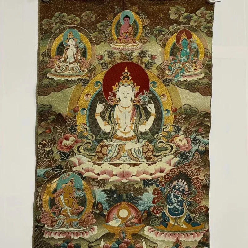 Factory Wholesale Vintage Brocade Thangka Embroidered Painting Tibet Four-Armed Avalokiteshvara Painting Brocade Cloth Painting
Factory Wholesale Vintage Brocade Thangka Embroidered Painting Tibet Four-Armed Avalokiteshvara Painting Brocade Cloth Painting