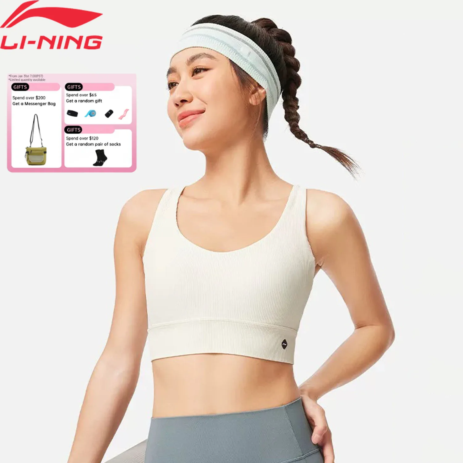 Li-Ning Women's Training Sports Bra AT DRY FREEZ Light Support 68%Polyamide 32%Spandex Tight Fit Corss Strap Bras AUBV016
Li-Ning Women's Training Sports Bra AT DRY FREEZ Light Support 68%Polyamide 32%Spandex Tight Fit Corss Strap Bras AUBV016