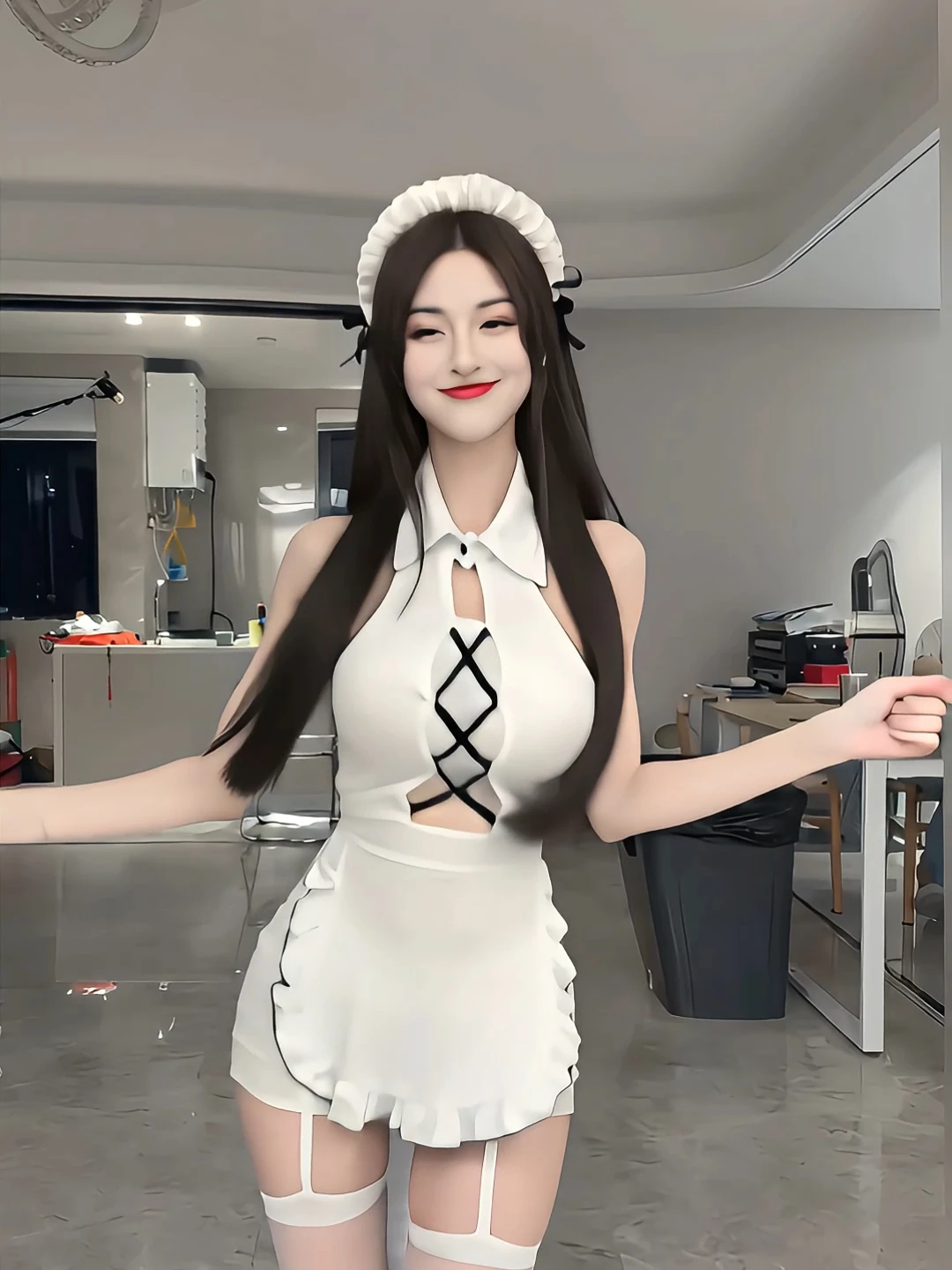 Sexy Retro Maid Apron Two-Piece Set Hollow out Bared Shorts Spring Pure Desire Club Bar Flip Collar Short Pants Outfit for Women
Sexy Retro Maid Apron Two-Piece Set Hollow out Bared Shorts Spring Pure Desire Club Bar Flip Collar Short Pants Outfit for Women