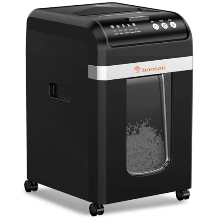 Office auto-feed paper shredder, steel body, black, 200-sheet capacity, 60-min continuous run, P4 micro-cut security, 8.1-gal b
Office auto-feed paper shredder, steel body, black, 200-sheet capacity, 60-min continuous run, P4 micro-cut security, 8.1-gal b