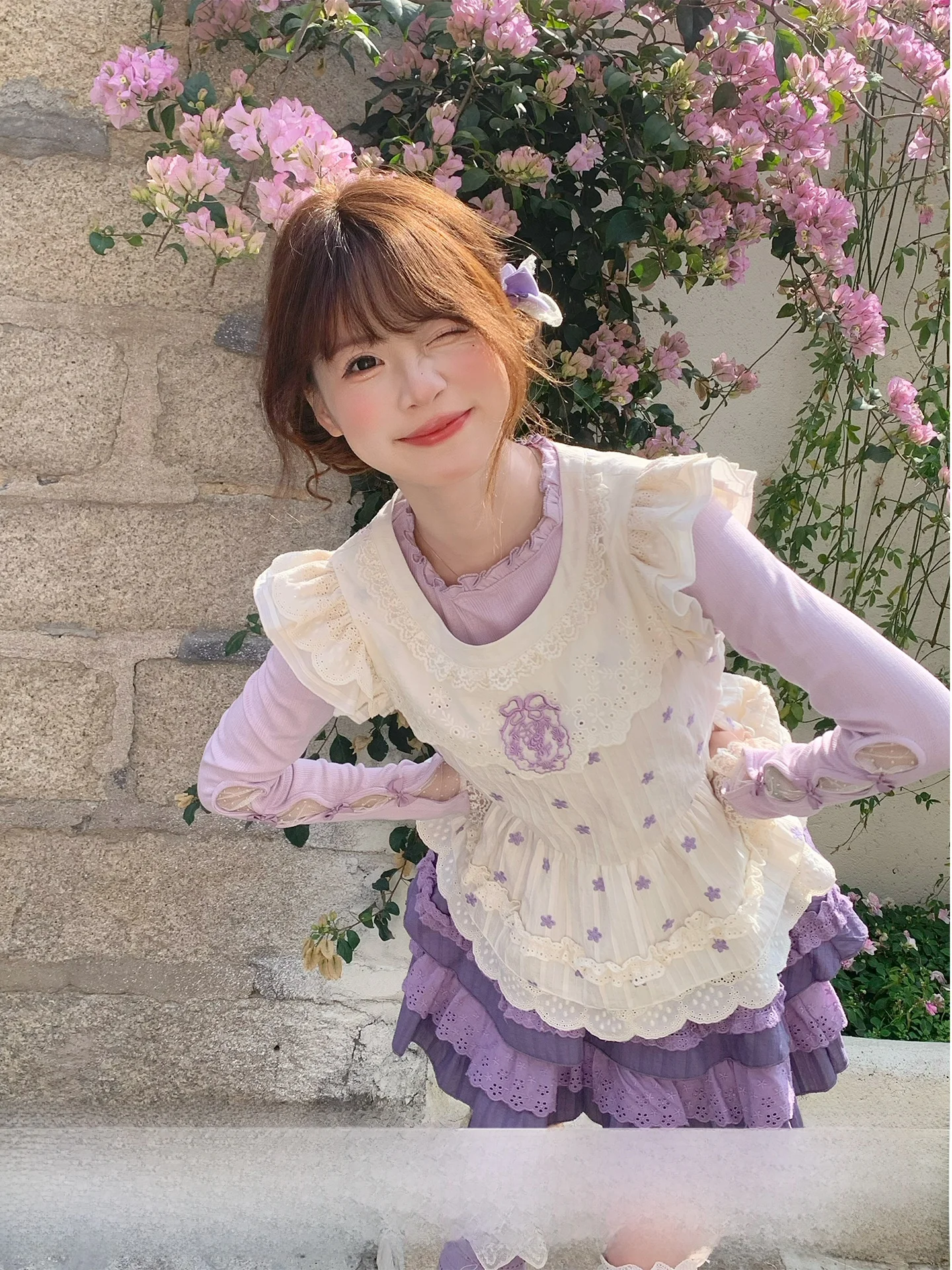 Purple Knitted Half Skirt with Cake Design Fledging Sleeve Inner Wear Top Grape Milk Tea Style Spring Summer Fashion Set
Purple Knitted Half Skirt with Cake Design Fledging Sleeve Inner Wear Top Grape Milk Tea Style Spring Summer Fashion Set