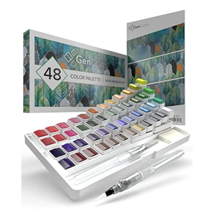 Watercolor Paint Palette 48 Premium Colors with Paper Pad - 2 Refillable Brush Pens - 15 Sheets of Water Color Paper
Watercolor Paint Palette 48 Premium Colors with Paper Pad - 2 Refillable Brush Pens - 15 Sheets of Water Color Paper