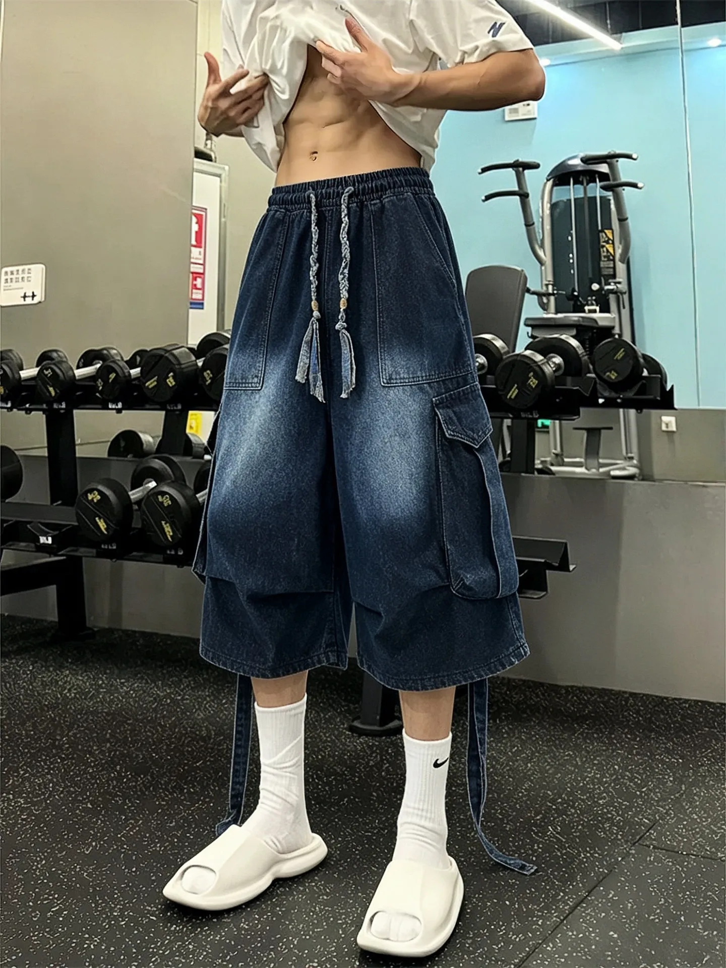 Loose Wide Leg Blue Workwear Jeans Men's American High Street Pleated Umbrella Soldier Pants Seven-Footers Summer Jeans
Loose Wide Leg Blue Workwear Jeans Men's American High Street Pleated Umbrella Soldier Pants Seven-Footers Summer Jeans