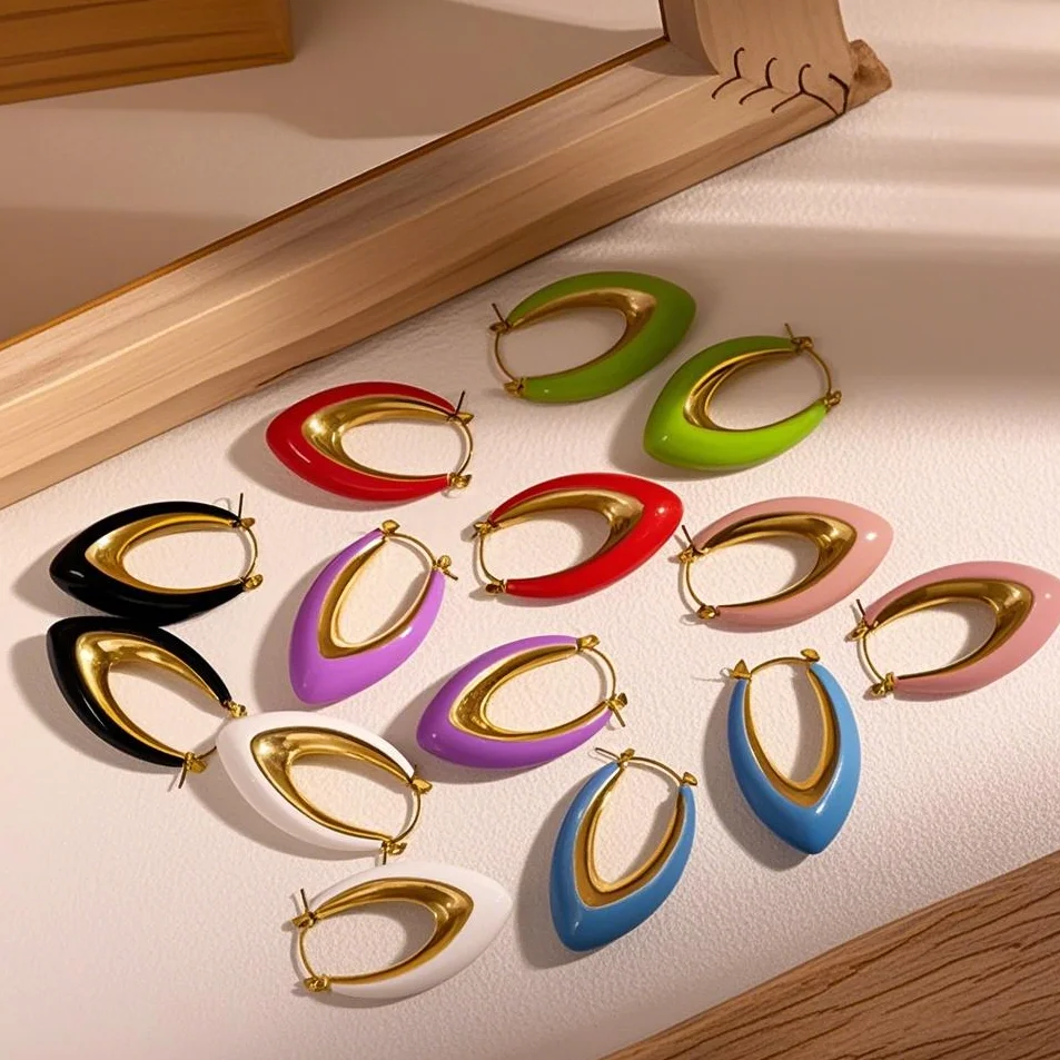 Commuting Enamel Fashionable U-shaped Stainless Steel Plated 18K Gold Plated Non-fading Oil Hoop Drop Earrings for Women
Commuting Enamel Fashionable U-shaped Stainless Steel Plated 18K Gold Plated Non-fading Oil Hoop Drop Earrings for Women