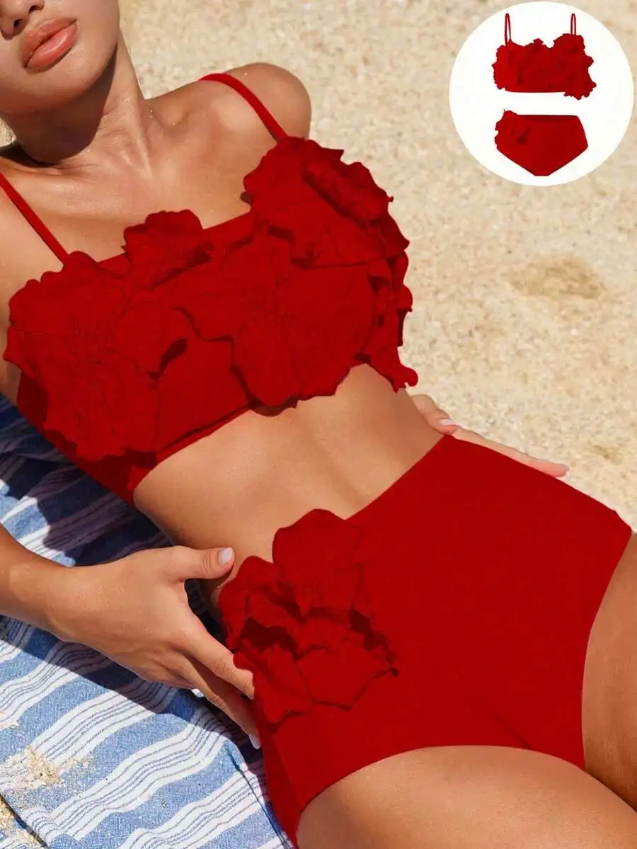 Womens Red Solid 3D Flower Bikini Set Summer Beach Two Piece Swimwear
Womens Red Solid 3D Flower Bikini Set Summer Beach Two Piece Swimwear