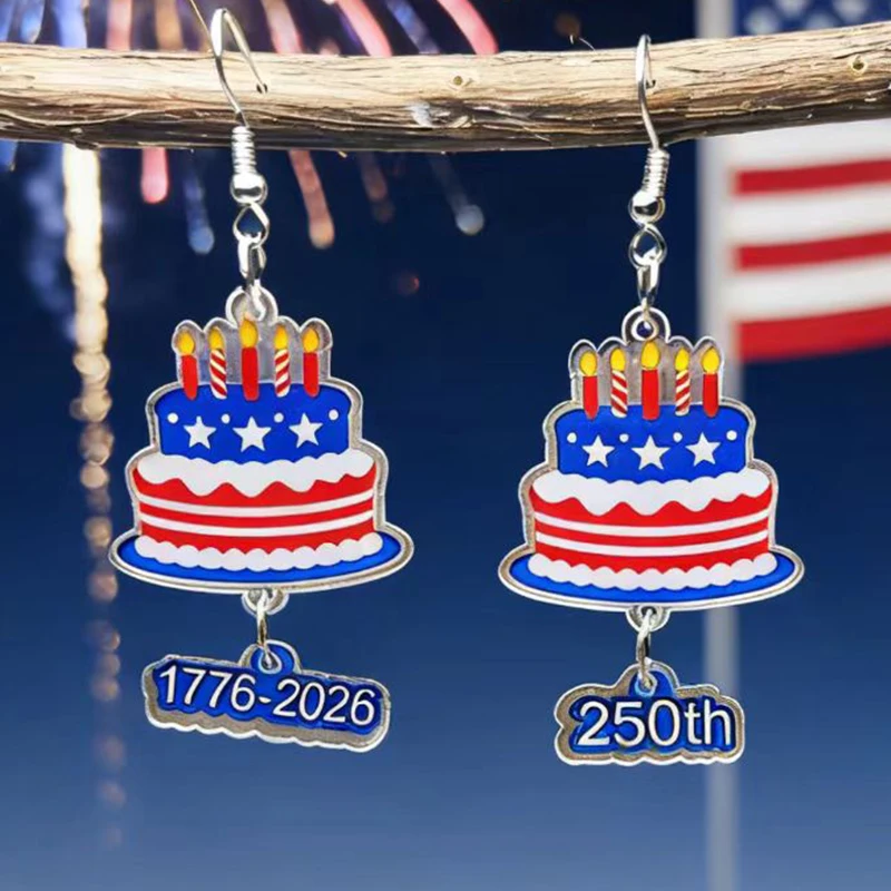New Independence Day Earrings 1776-2026 Birthday Cake Double sided Acrylic Earrings 250th Anniversary Earrings Party Gift
New Independence Day Earrings 1776-2026 Birthday Cake Double sided Acrylic Earrings 250th Anniversary Earrings Party Gift