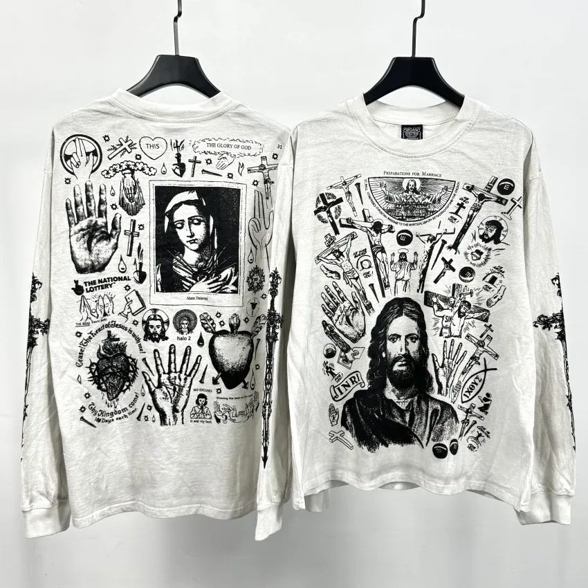 Loose 2025 Vintage Hole SAINT Jesus on the Cross Washed T Shirt Men Women High Quality Tee Long Sleeve Tops Cotton T-Shirt
Loose 2025 Vintage Hole SAINT Jesus on the Cross Washed T Shirt Men Women High Quality Tee Long Sleeve Tops Cotton T-Shirt