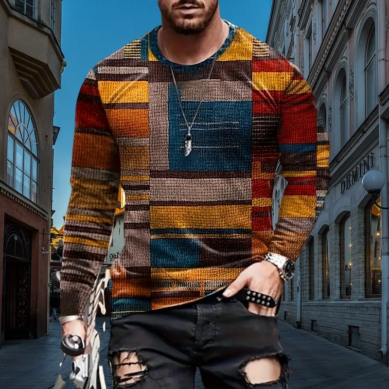 Fashion Geometric Print Long Sleeve Novelty T-Shirt Soft And Comfortable O Collar Routine Suitable For Weekend Casual Loose Top
Fashion Geometric Print Long Sleeve Novelty T-Shirt Soft And Comfortable O Collar Routine Suitable For Weekend Casual Loose Top