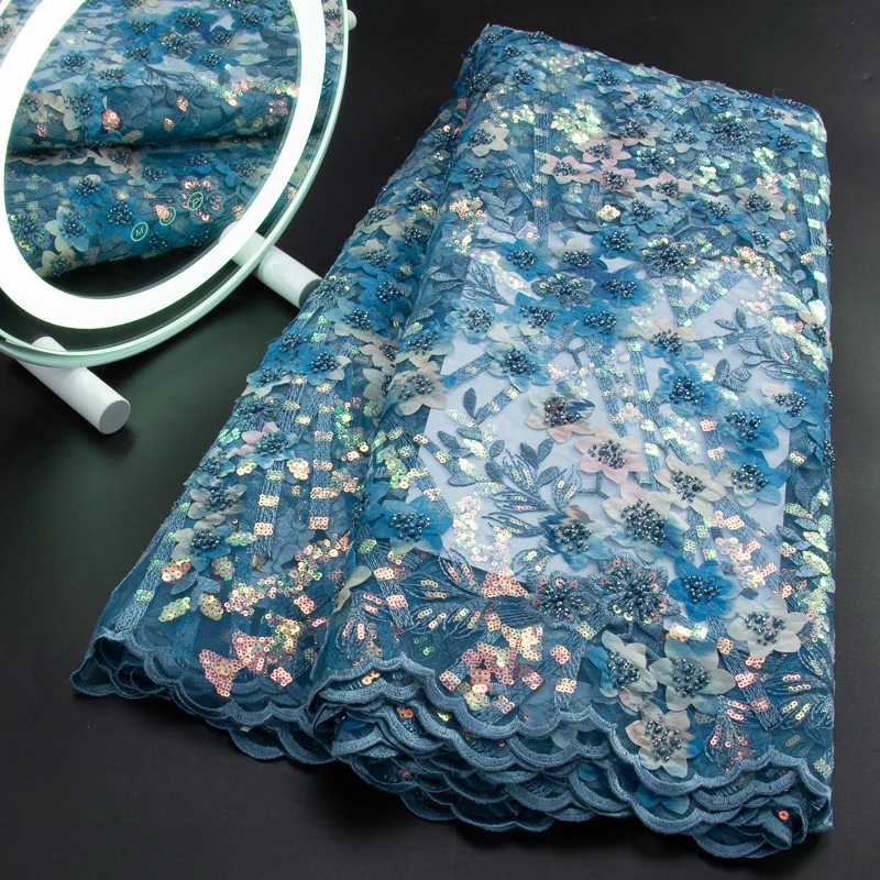 New Blue Sequined African Lace Fabric with Beads 2023 Hot Sale 3D Flowers Lace Fabric for Wedding Party Dresses A 3173
New Blue Sequined African Lace Fabric with Beads 2023 Hot Sale 3D Flowers Lace Fabric for Wedding Party Dresses A 3173