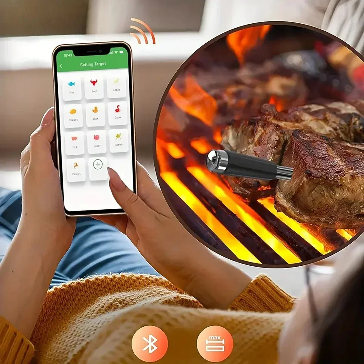 1pc Ranged Wireless Meat Thermometer, FoodThermometer With Temperature Alarm, Digital Cooking ThermometerFor Oven,
1pc Ranged Wireless Meat Thermometer, FoodThermometer With Temperature Alarm, Digital Cooking ThermometerFor Oven,
