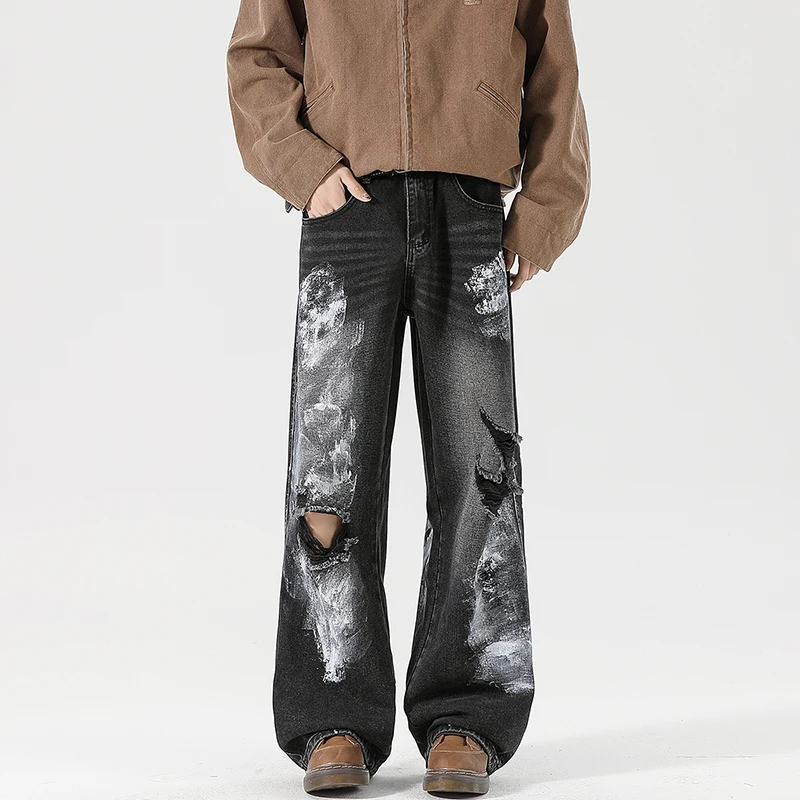 Джинсы с дырками для струйной печати, мужские и женские, весна-лето 2026, новые американские потертые широкие брюки в стиле хип-хоп, прямые брюки в готическом стиле
Джинсы с дырками для струйной печати, мужские и женские, весна-лето 2026, новые американские потертые широкие брюки в стиле хип-хоп, прямые брюки в готическом стиле
