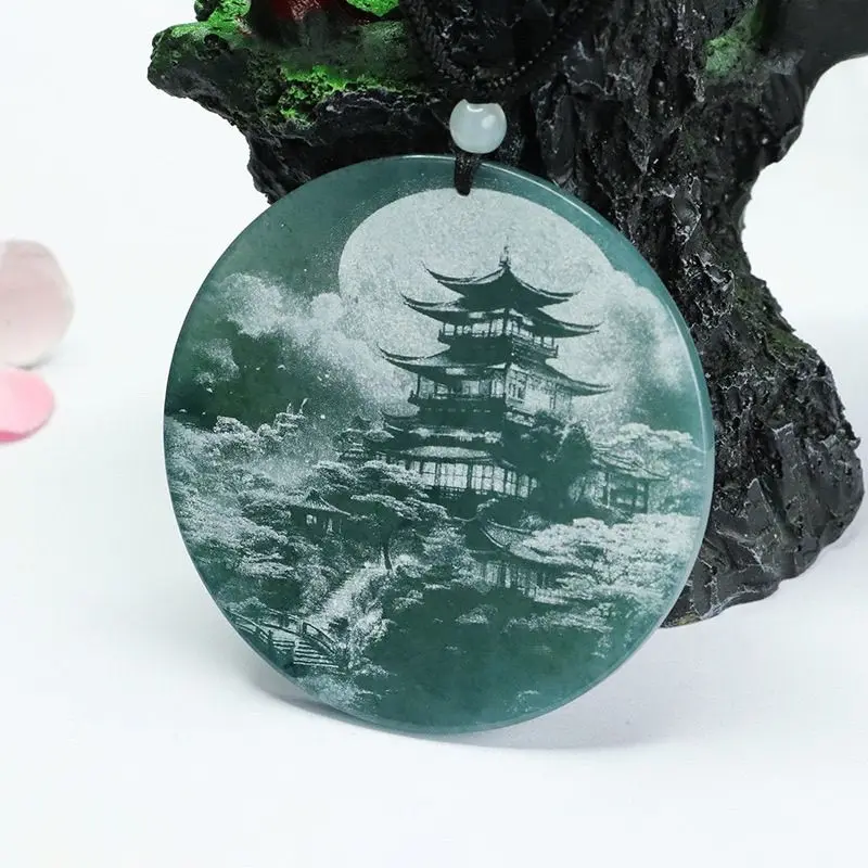 Natural Jadeite A Goods Shadow Carving Landscape Jade Pendant Blue Water Ice Jade Round Brand Pendant Men and Women Pendant
Natural Jadeite A Goods Shadow Carving Landscape Jade Pendant Blue Water Ice Jade Round Brand Pendant Men and Women Pendant