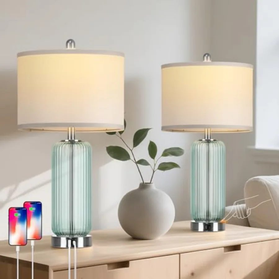 Table Lamps Set of 2 with Vertical Grained Glass, Bedside Table Lamp, 3-Way Dimmable Nightstand Lamp with Touch Control, 27" Mo
Table Lamps Set of 2 with Vertical Grained Glass, Bedside Table Lamp, 3-Way Dimmable Nightstand Lamp with Touch Control, 27" Mo