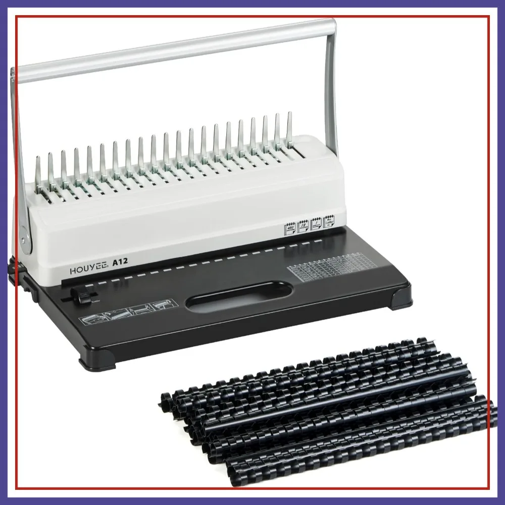 19-Hole Comb Binding Machine, 450 Sheets Capacity, 50 Spines Included, Adjustable Margin, Letter Size
19-Hole Comb Binding Machine, 450 Sheets Capacity, 50 Spines Included, Adjustable Margin, Letter Size
