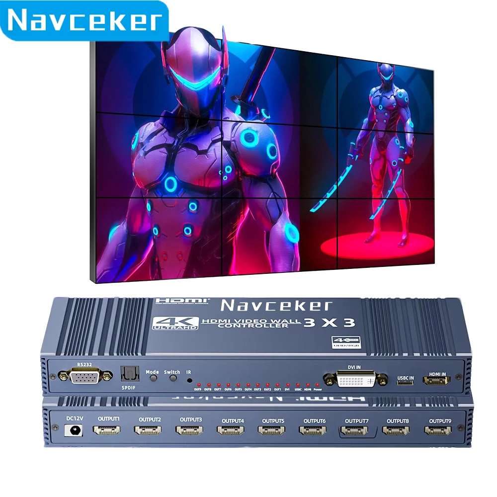 4K HDMI Video wall controller 3x3 Type-C DVI Video wall Processor 1X4 1X3 2X1 2x3 3x2 4X2 multi video screen processor splicer
4K HDMI Video wall controller 3x3 Type-C DVI Video wall Processor 1X4 1X3 2X1 2x3 3x2 4X2 multi video screen processor splicer