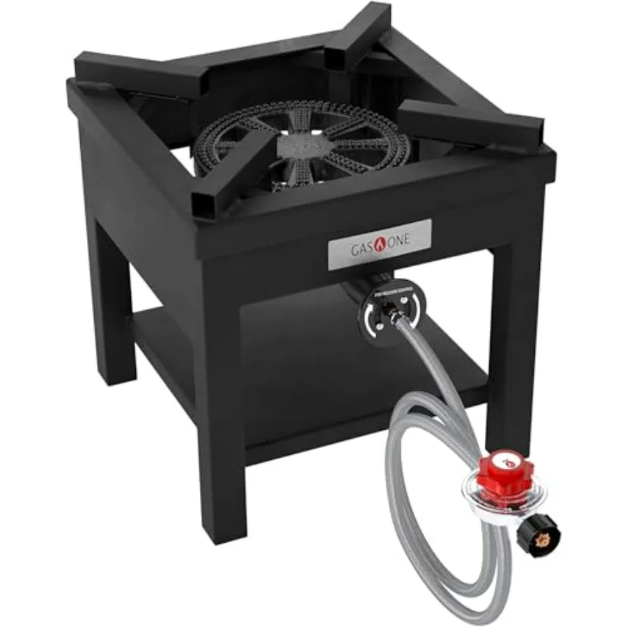 Outdoor propane burner cooker for turkey frying and outdoor cooking, heavy-duty steel construction, black color, features steel
Outdoor propane burner cooker for turkey frying and outdoor cooking, heavy-duty steel construction, black color, features steel