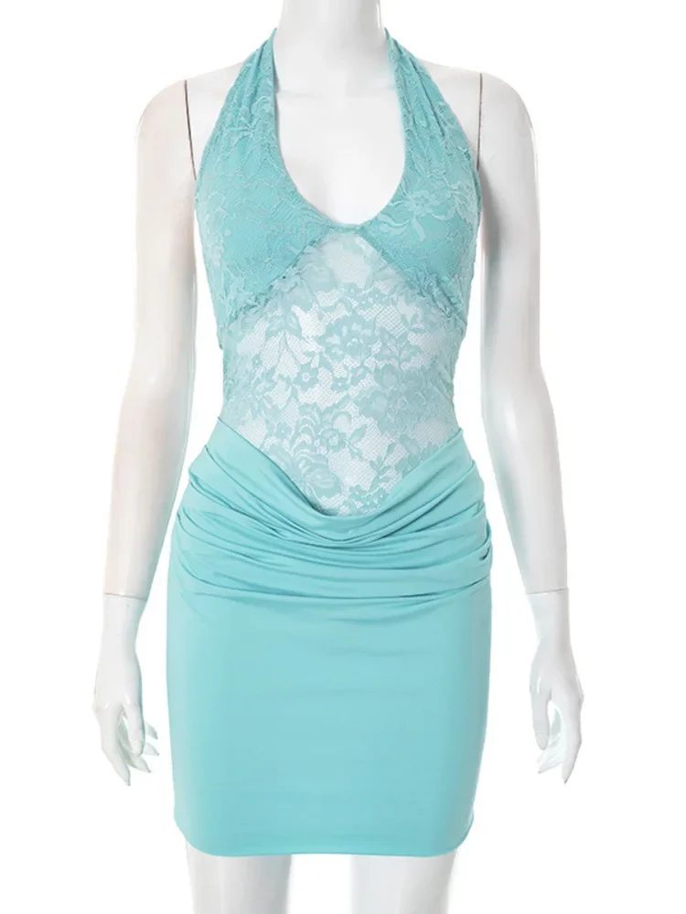 2025 New Halter Lace Sexy Mini Dress For Women Robe Patchwork Sleeveless Backless Ruched Club Party Dresses Female Robe
2025 New Halter Lace Sexy Mini Dress For Women Robe Patchwork Sleeveless Backless Ruched Club Party Dresses Female Robe