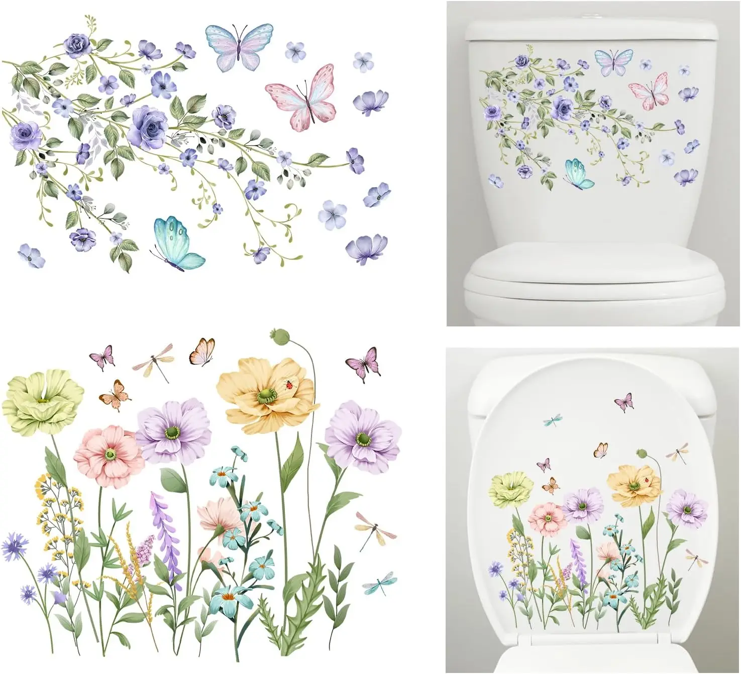 2pcs Toilet Decals Set with Floral Butterfly Patterns, Removable Self-Adhesive Stickers for Bathroom Decor
2pcs Toilet Decals Set with Floral Butterfly Patterns, Removable Self-Adhesive Stickers for Bathroom Decor