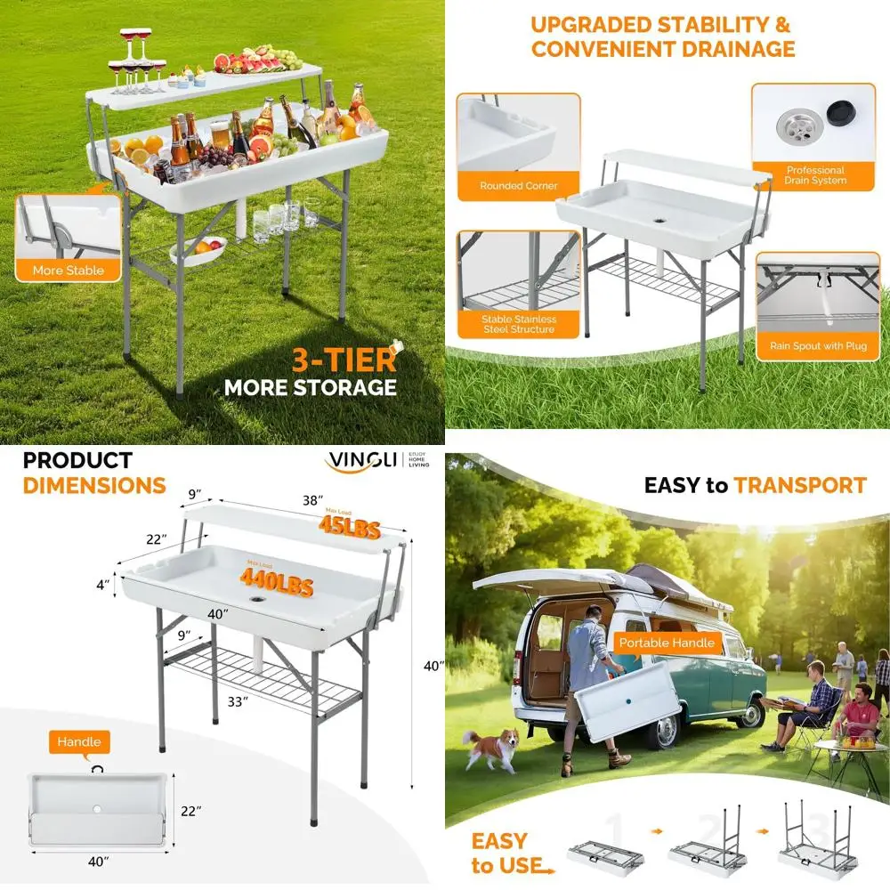 Portable Cooler Side Table with Storage Shelf, Ideal for Outdoor and Indoor Events, Parties, and Camping
Portable Cooler Side Table with Storage Shelf, Ideal for Outdoor and Indoor Events, Parties, and Camping