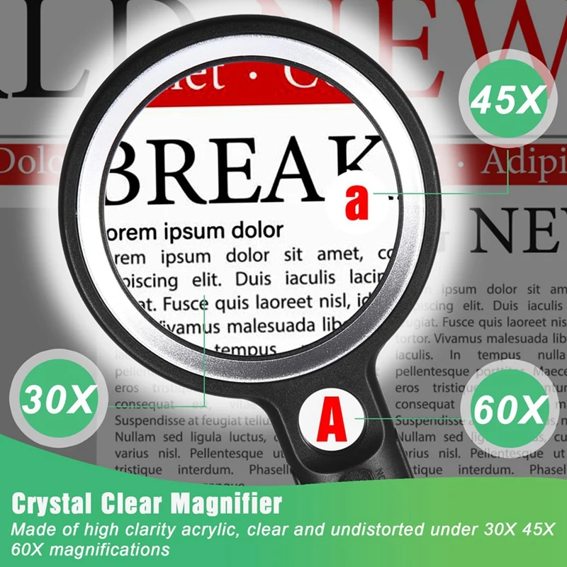 A46T Handheld Magnifying Glass with Light for Reading, 60X 45X 30X Large Lighted Magnifying Glass 30 LED Reading Magnifiers
A46T Handheld Magnifying Glass with Light for Reading, 60X 45X 30X Large Lighted Magnifying Glass 30 LED Reading Magnifiers