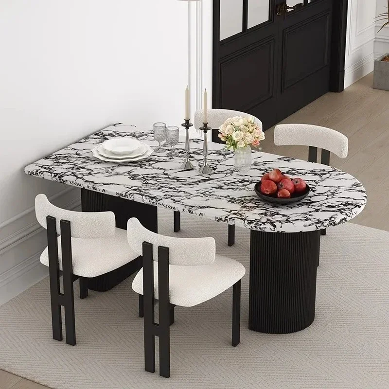 French Bulgari marble slate small household light luxury simple modern semi-circular island dining table and chairs
French Bulgari marble slate small household light luxury simple modern semi-circular island dining table and chairs