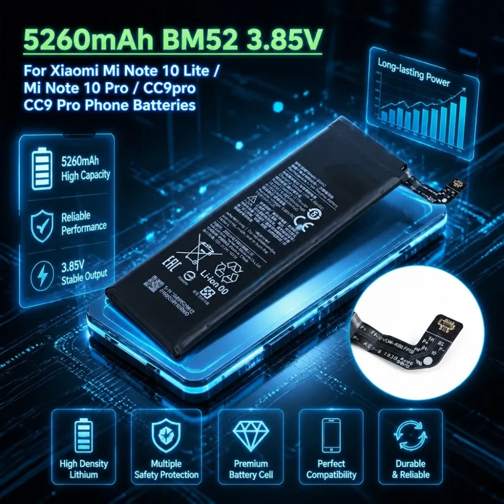 In Stock 5260mAh BM52 3.85V Battery For Xiaomi Mi Note 10 Lite / Mi Note 10 Pro / CC9pro CC9 Pro Phone Batteries
In Stock 5260mAh BM52 3.85V Battery For Xiaomi Mi Note 10 Lite / Mi Note 10 Pro / CC9pro CC9 Pro Phone Batteries