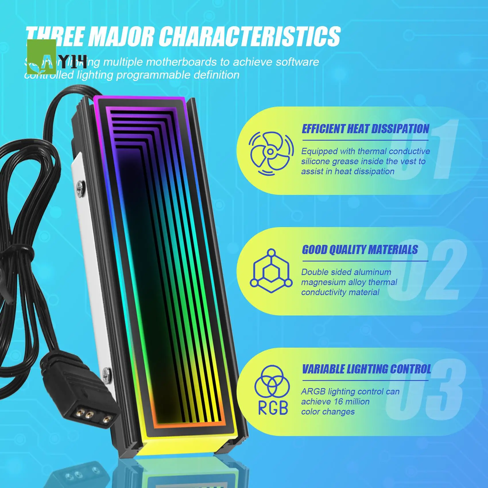 AY14 -5V ARGB Sync Computer 2280 SSD M2 Radiator PC RGB M.2 Nvme Cooling Heatsink Solid State Drive Cooling Radiato
AY14 -5V ARGB Sync Computer 2280 SSD M2 Radiator PC RGB M.2 Nvme Cooling Heatsink Solid State Drive Cooling Radiato
