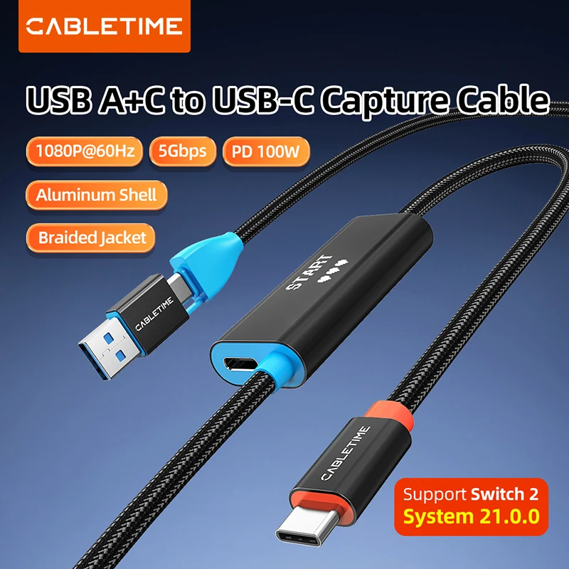 Карта захвата видео CABLETIME USB C, 100 Вт, с поддержкой PD, 2-в-1, USB A/USB C, 1080P при 60 Гц, 5 Гбит/с, для планшетов, ноутбуков, Nintendo Switch 2
Карта захвата видео CABLETIME USB C, 100 Вт, с поддержкой PD, 2-в-1, USB A/USB C, 1080P при 60 Гц, 5 Гбит/с, для планшетов, ноутбуков, Nintendo Switch 2