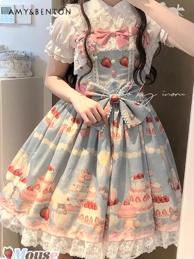 Cute Lolita Style JSK Puff Dress Sweet Girl Cartoon Print Bow Lace High Waist Slim Mini Dresses Kawaii Birthday Dress for Women
Cute Lolita Style JSK Puff Dress Sweet Girl Cartoon Print Bow Lace High Waist Slim Mini Dresses Kawaii Birthday Dress for Women