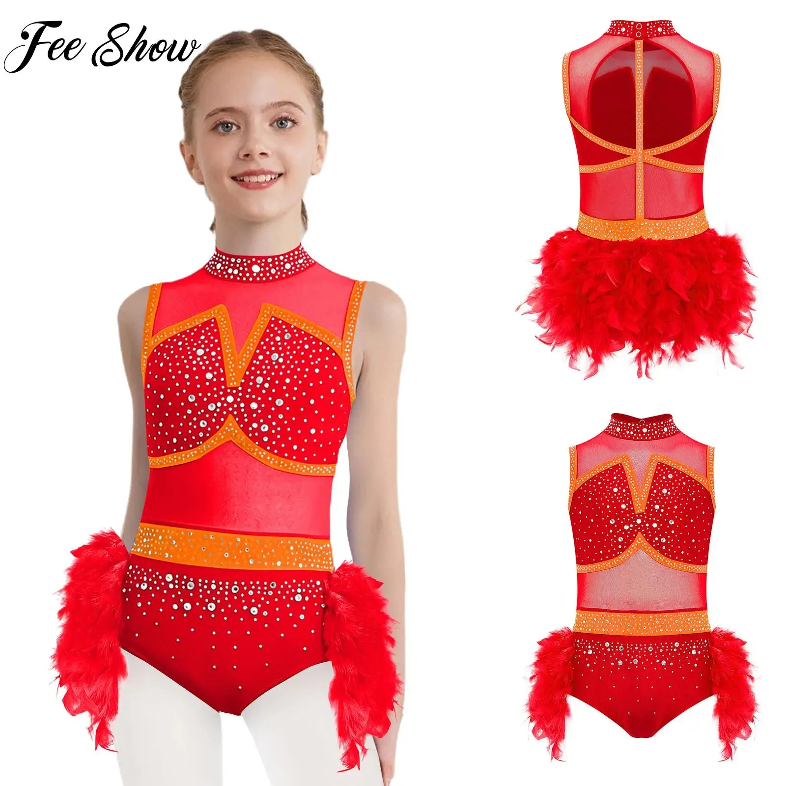 Child Girls Jazz Latin Dance Performance Costume Sleeveless Rhinestones Color Block Leotard+Feather Skirt 2-piece Dancewear Suit
Child Girls Jazz Latin Dance Performance Costume Sleeveless Rhinestones Color Block Leotard+Feather Skirt 2-piece Dancewear Suit