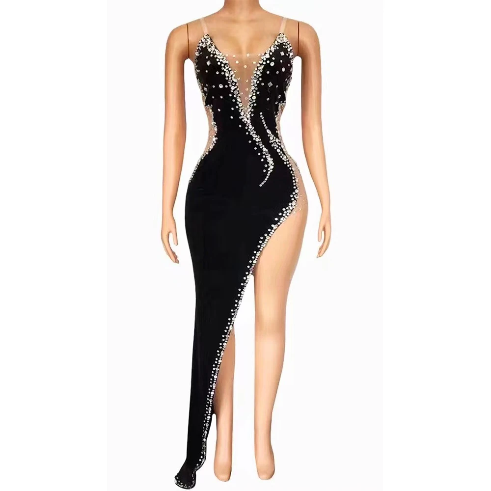 Sexy Stage Black Velvet Evening Silver Rhinestones Suspender Dress Outfit Dancer Prom Costume Birthday Celebrate Dress
Sexy Stage Black Velvet Evening Silver Rhinestones Suspender Dress Outfit Dancer Prom Costume Birthday Celebrate Dress