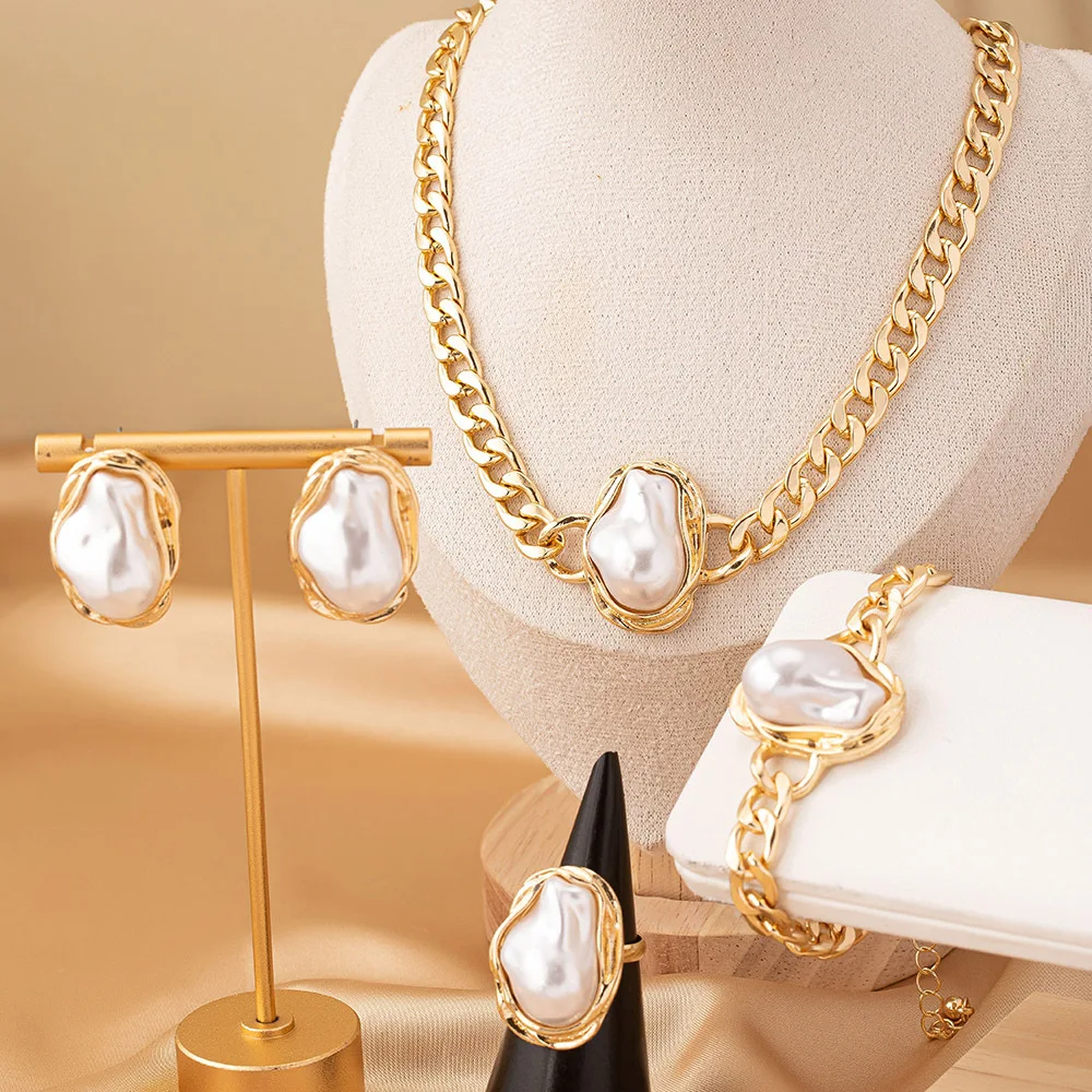 4 PCS Irregular Pearls Jewelry Set Korean Pearl Pendant Choker Stud Earring Rings for Women Classic Bracelet Wedding Jewelry
4 PCS Irregular Pearls Jewelry Set Korean Pearl Pendant Choker Stud Earring Rings for Women Classic Bracelet Wedding Jewelry