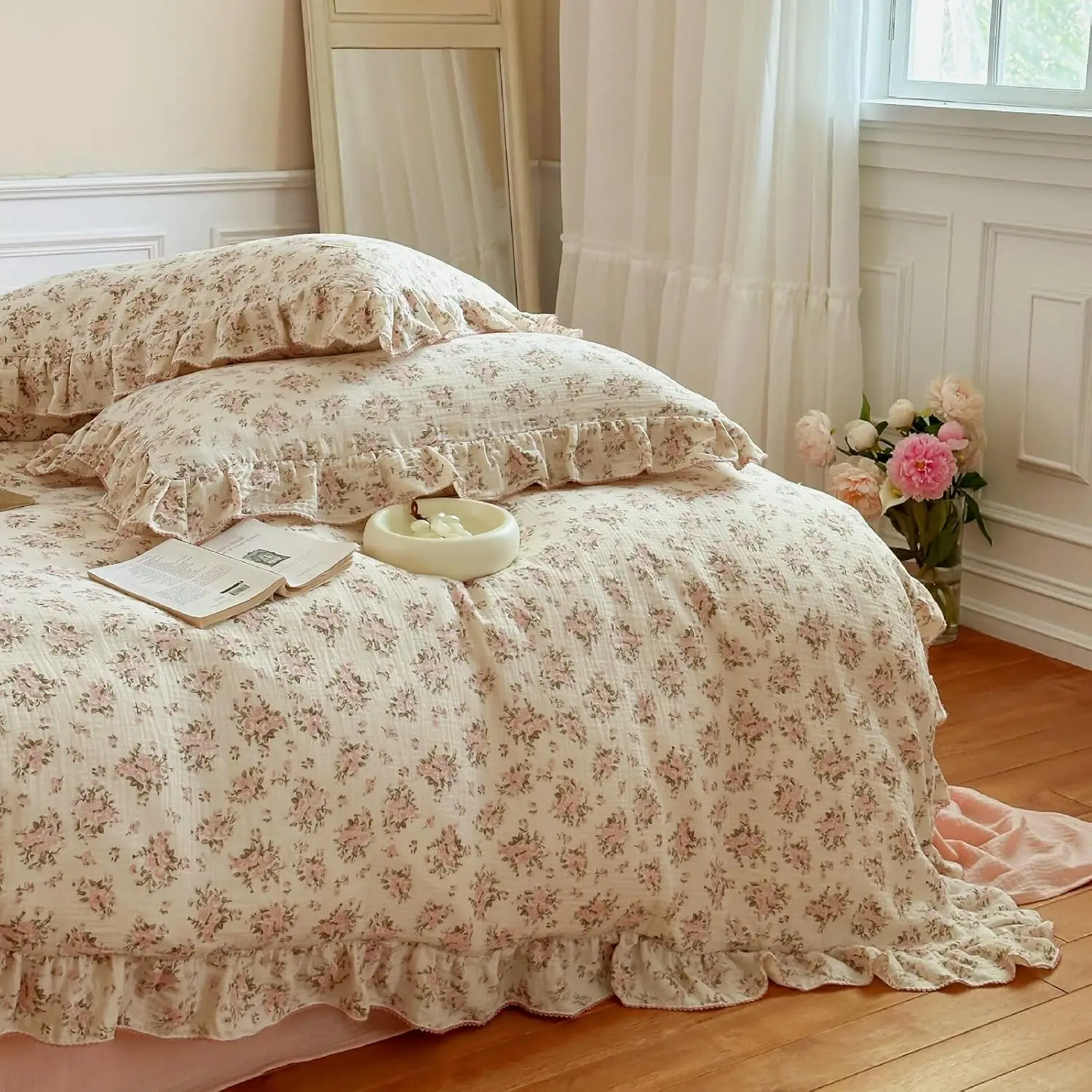 Muslin Duvet Cover Full Size, Elegant Pink Floral Ruffled Comforter Cover, Soft Breathable Cotton Bedding for Kids Adults, 79x90
Muslin Duvet Cover Full Size, Elegant Pink Floral Ruffled Comforter Cover, Soft Breathable Cotton Bedding for Kids Adults, 79x90
