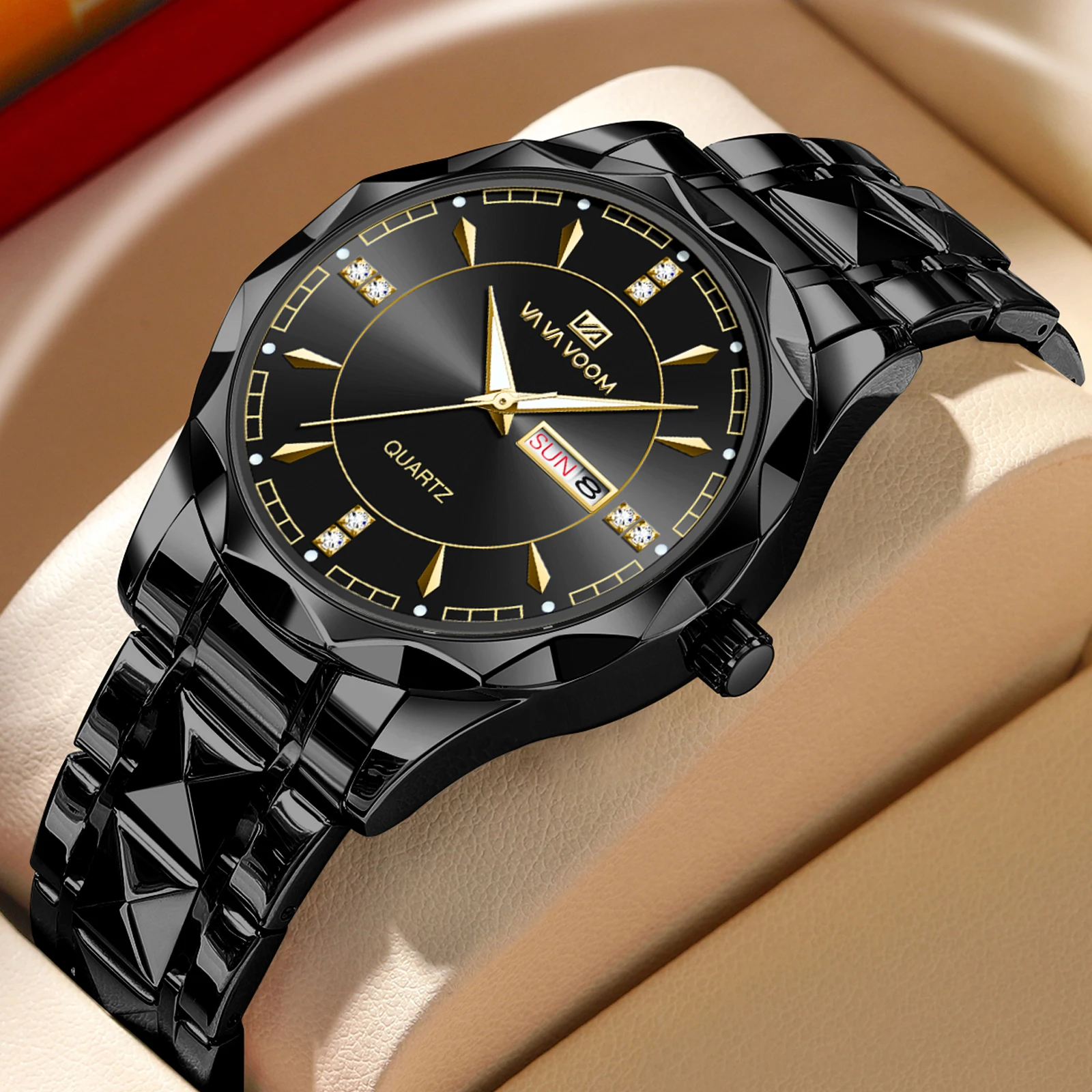 Black Stainless Steel Men Watch With Rhinestone Dial Gold Scale Quartz Clock Brand Luxurious Business Men Metal Jewelry Watches
Black Stainless Steel Men Watch With Rhinestone Dial Gold Scale Quartz Clock Brand Luxurious Business Men Metal Jewelry Watches