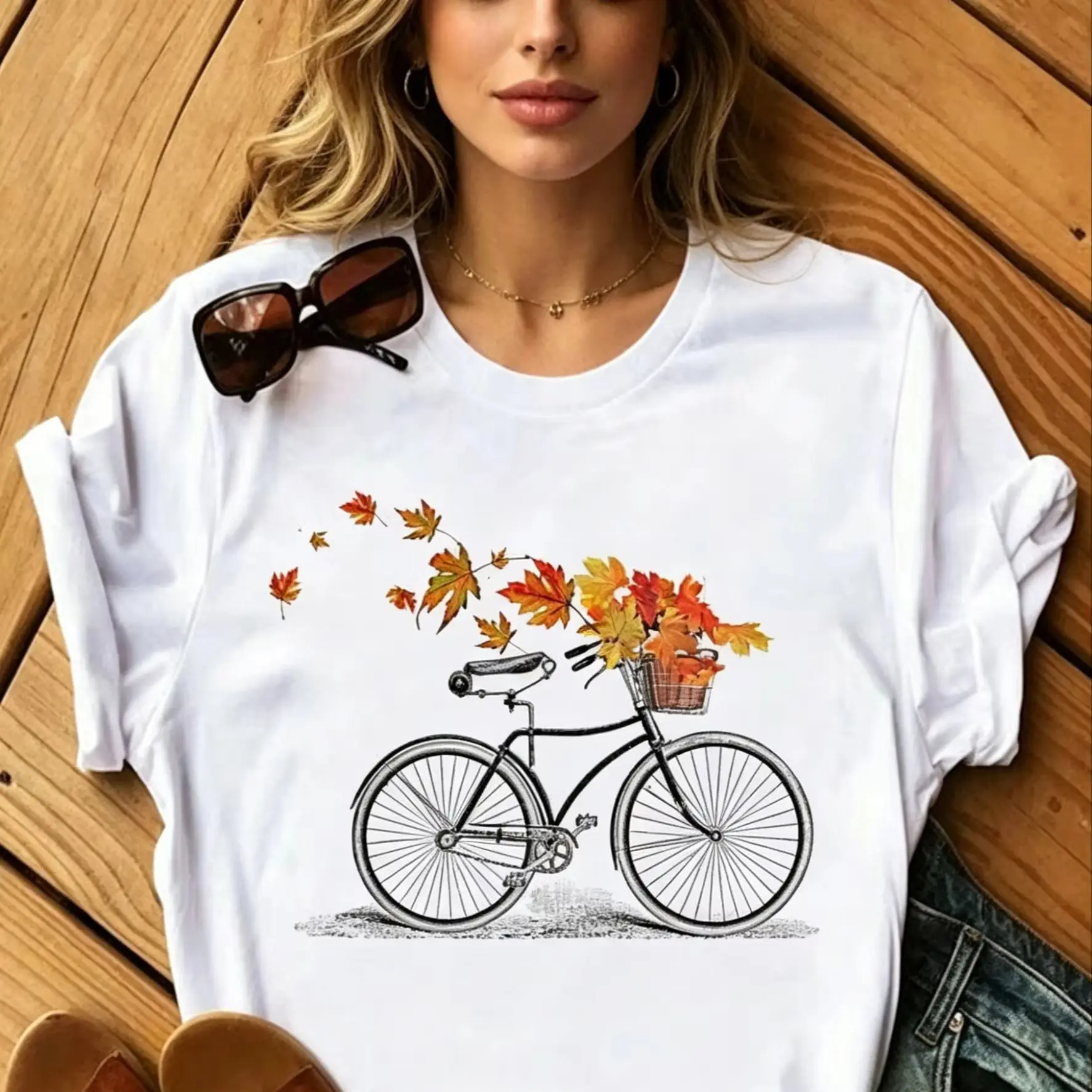 Bicycle Flower Print T-shirt Short Sleeve Round Neck Women's Dress Tops Graphic T Shirts Fashionable summer polyester fabric
Bicycle Flower Print T-shirt Short Sleeve Round Neck Women's Dress Tops Graphic T Shirts Fashionable summer polyester fabric