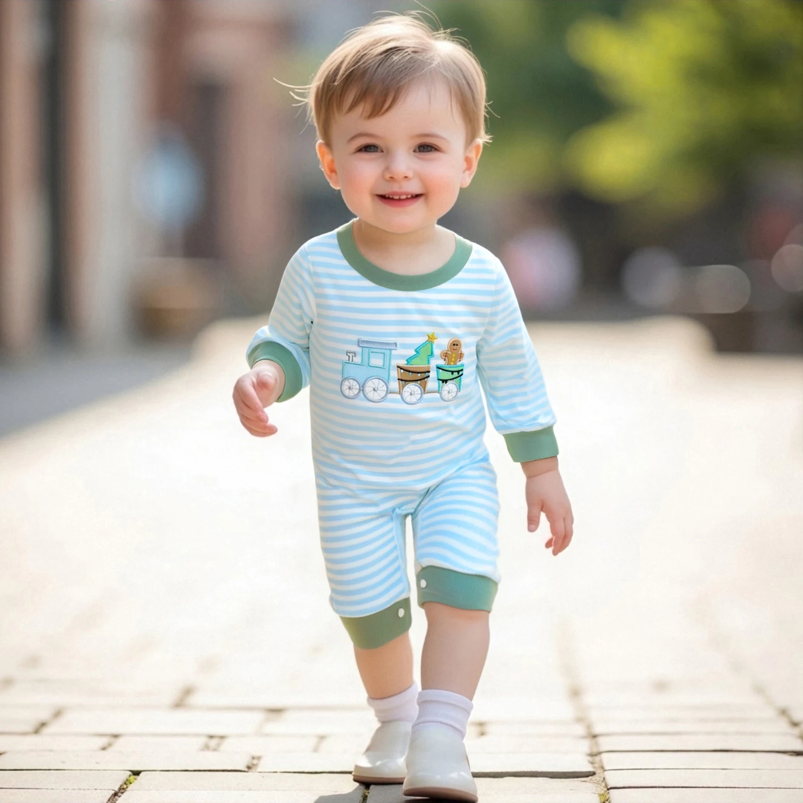 Baby Boy Romper Embroidered Striped Crew Neck Long Sleeve Infant Jumpsuit for Christmas & Daily Life
Baby Boy Romper Embroidered Striped Crew Neck Long Sleeve Infant Jumpsuit for Christmas & Daily Life