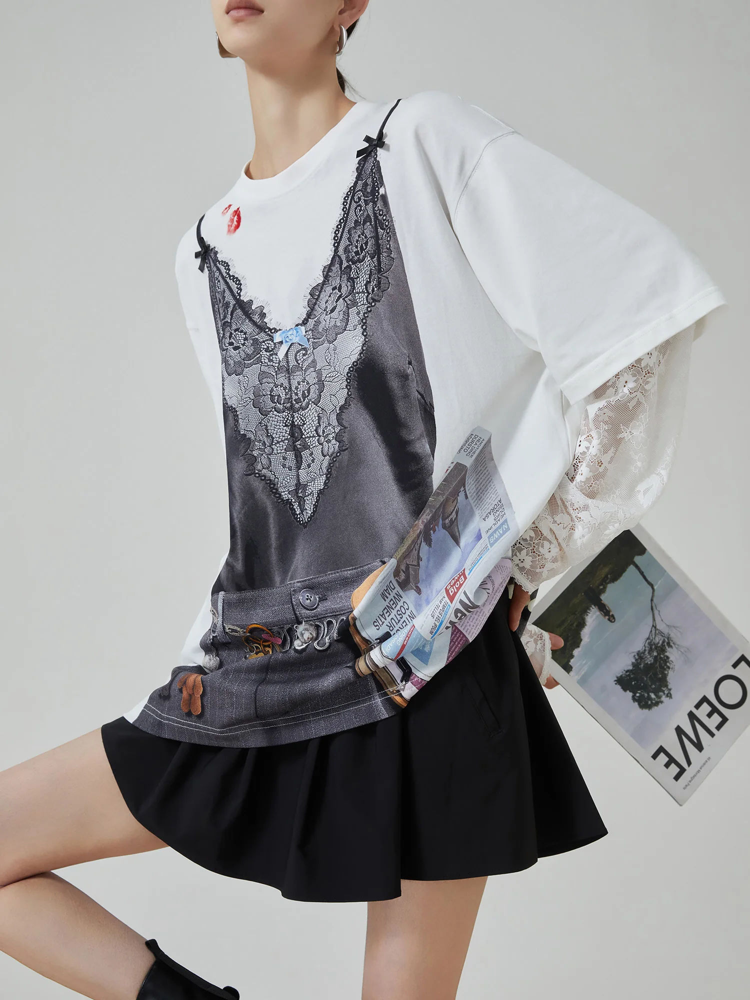 Lace Print Patchwork Loose Design Long Sleeve round Neck T-Shirt Women's Summer New Style Casual Fashion Polyester Fiber
Lace Print Patchwork Loose Design Long Sleeve round Neck T-Shirt Women's Summer New Style Casual Fashion Polyester Fiber
