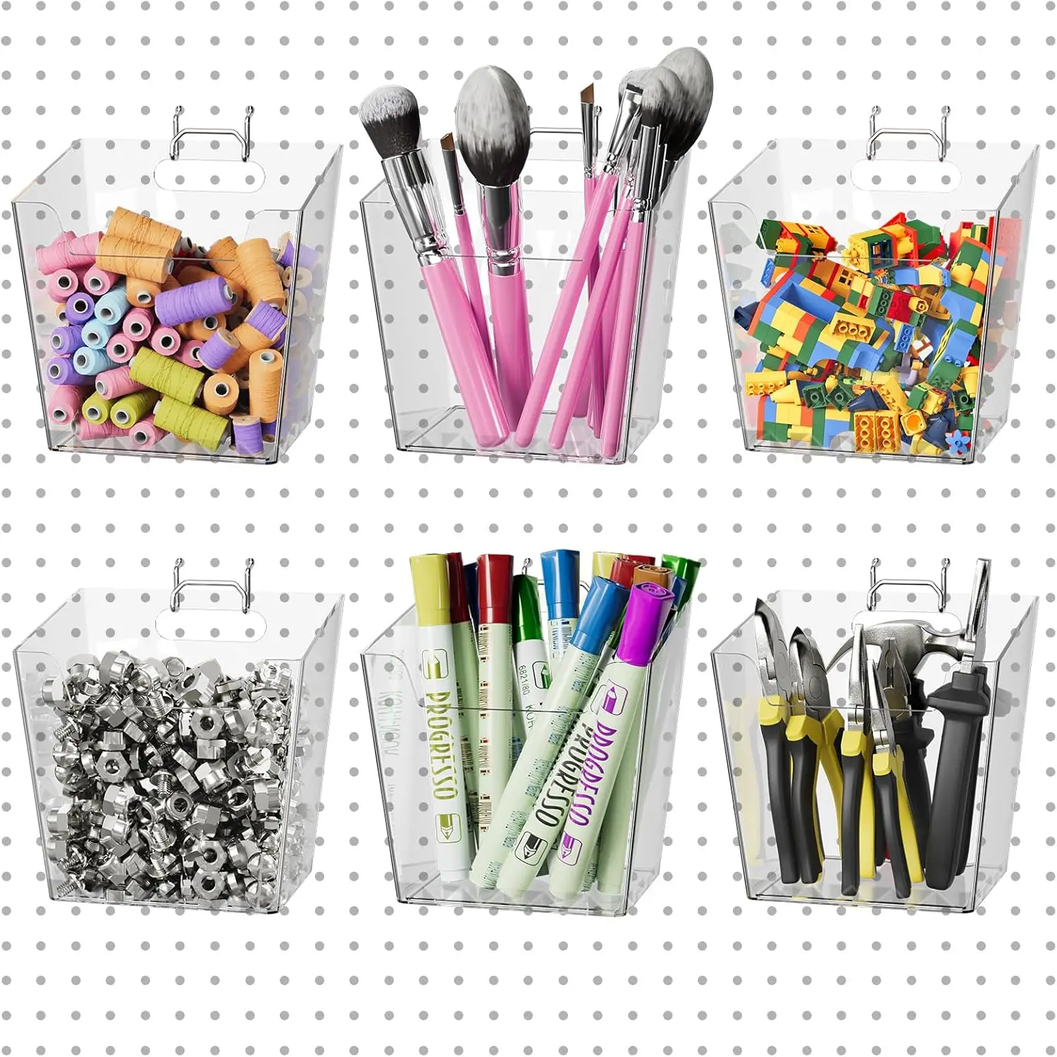 Large Pegboard Storage Cups, 6 Pack with Hooks for Garage, Office, and Home Organization (Clear)
Large Pegboard Storage Cups, 6 Pack with Hooks for Garage, Office, and Home Organization (Clear)