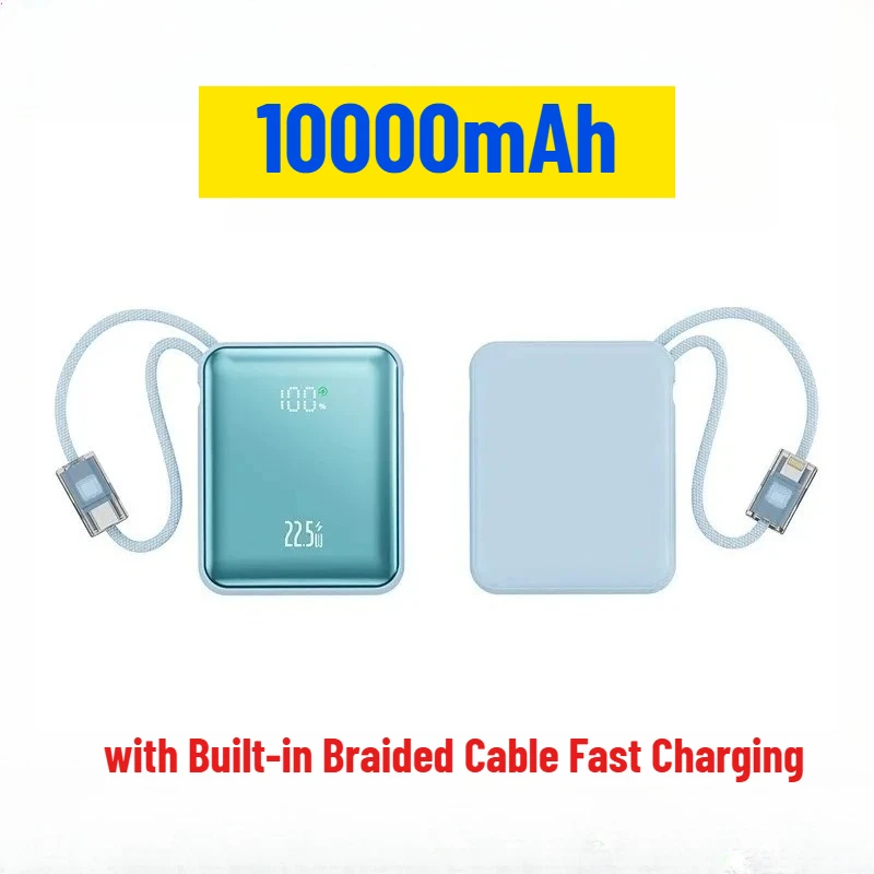 Портативный внешний аккумулятор емкостью 10000 мАч со встроенным плетеным кабелем и быстрой зарядкой
Портативный внешний аккумулятор емкостью 10000 мАч со встроенным плетеным кабелем и быстрой зарядкой