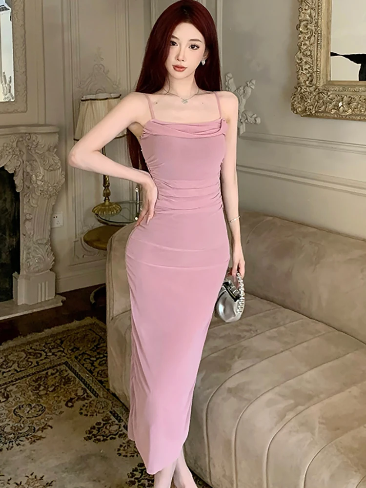 Women Purple Mesh Sexy Sling Long Dress 2024 Korean Pleated Bodycon Prom Clothes Summer Elegant Casual Chic Festival Party Dress
Women Purple Mesh Sexy Sling Long Dress 2024 Korean Pleated Bodycon Prom Clothes Summer Elegant Casual Chic Festival Party Dress
