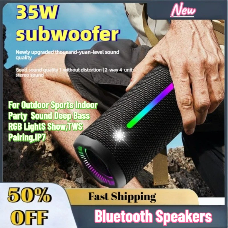Powerful Loud 35W Portable Bluetooth Speakers for Outdoor Sports Indoor Party Sound Deep Bass RGB LightS Show,TWS Pairing,IP7
Powerful Loud 35W Portable Bluetooth Speakers for Outdoor Sports Indoor Party Sound Deep Bass RGB LightS Show,TWS Pairing,IP7