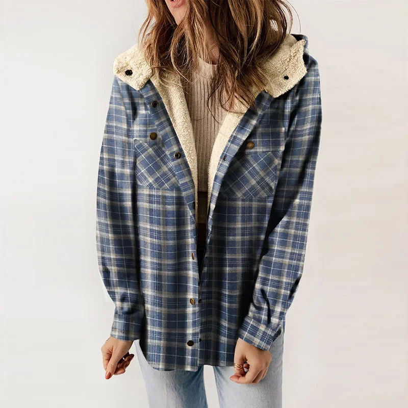 2024 winter new casual plaid hooded woolen jacket women, European and American thick velvet thermal jacket women
2024 winter new casual plaid hooded woolen jacket women, European and American thick velvet thermal jacket women