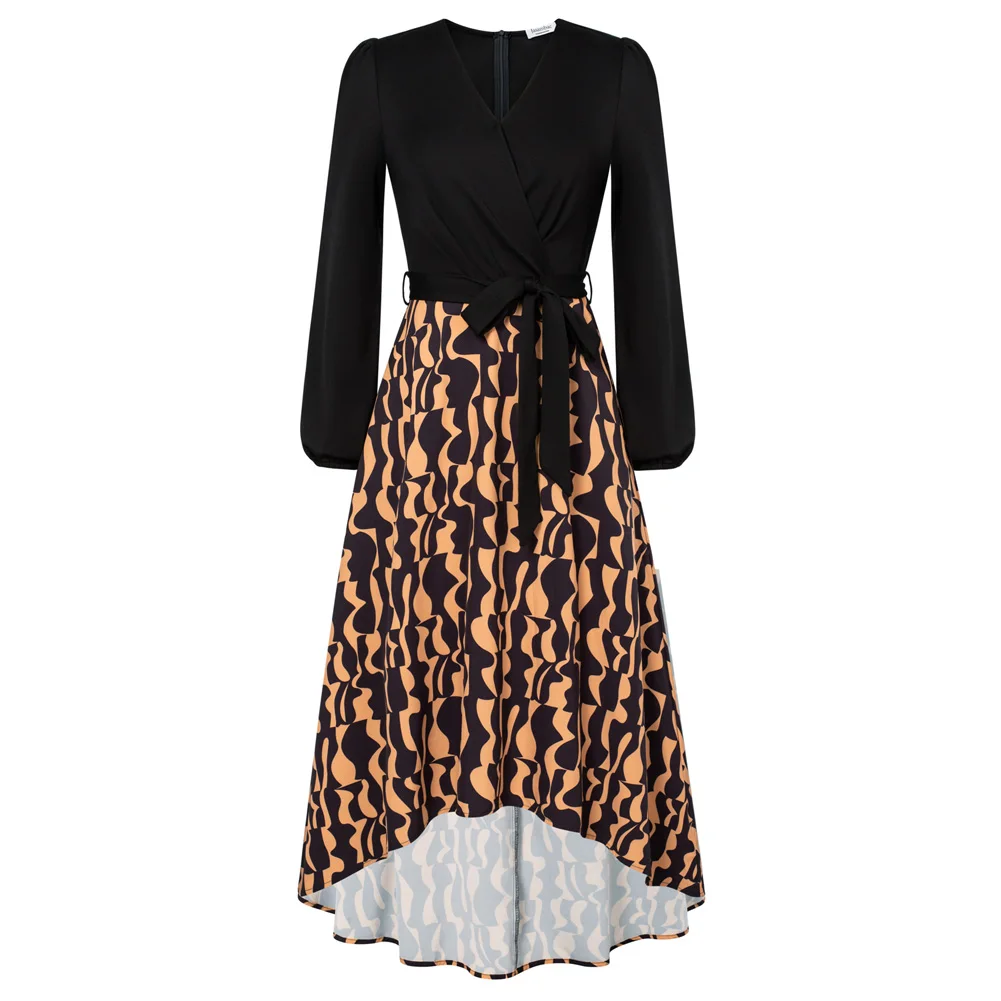 Jasambac Dresses For Women Floral Patchwork Solid High-Lo Dress Long Sleeve High Waisted V-Neck Contrast A-Line Dress With Belt
Jasambac Dresses For Women Floral Patchwork Solid High-Lo Dress Long Sleeve High Waisted V-Neck Contrast A-Line Dress With Belt