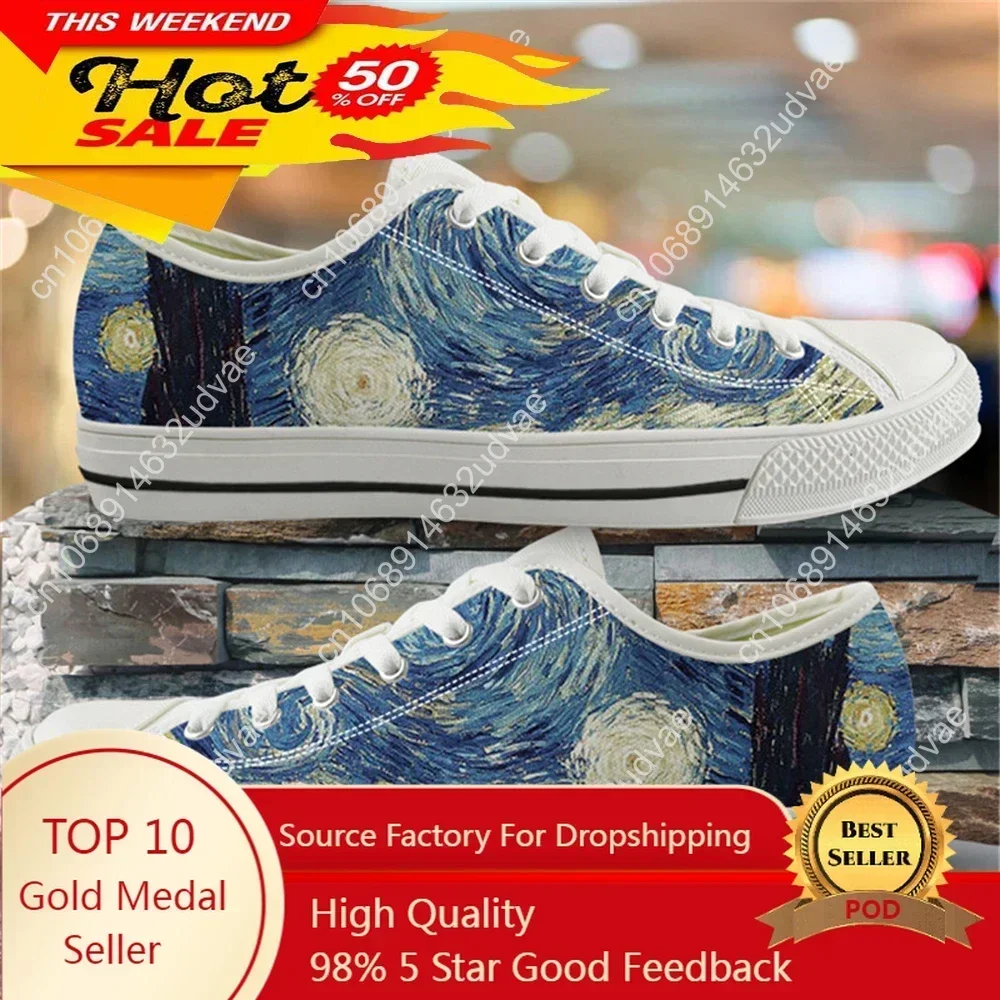 Ladies Shoes Casual Vincent Van Gogh Starry Night Print Women Low Top Canvas Flats Shoes For Girls 2024 Fall Zapatillas De Mujer 
Ladies Shoes Casual Vincent Van Gogh Starry Night Print Women Low Top Canvas Flats Shoes For Girls 2024 Fall Zapatillas De Mujer
