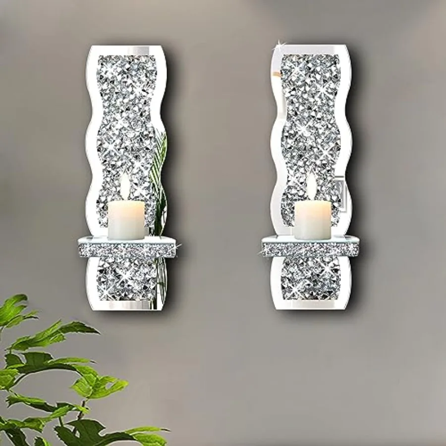 Set of 2 Crystal Crush Diamond Candle Sconces, Gorgeous ed Wall Sconce, Wave Pattern Irregular Candle Holder Glass Wall Decorat
Set of 2 Crystal Crush Diamond Candle Sconces, Gorgeous ed Wall Sconce, Wave Pattern Irregular Candle Holder Glass Wall Decorat