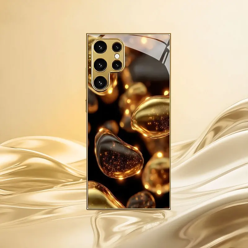 Gold-plated tempered glass phone case, compatible Galaxy S26 S25 S24 S23 S22 Ultra Plus. Features a gold waterdrop pattern.
Gold-plated tempered glass phone case, compatible Galaxy S26 S25 S24 S23 S22 Ultra Plus. Features a gold waterdrop pattern.