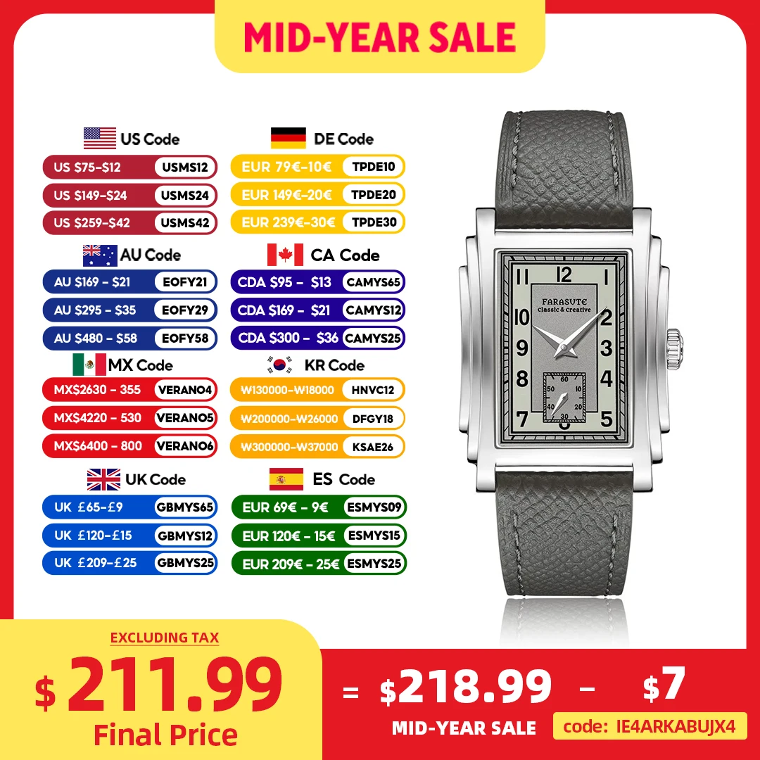 FARASUTE Original Design Square Manual Mechanical Men's Watch Seagull Movement Luxury Retro Sapphire Mirror Waterproof Men Watch
FARASUTE Original Design Square Manual Mechanical Men's Watch Seagull Movement Luxury Retro Sapphire Mirror Waterproof Men Watch