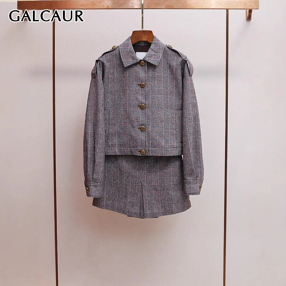GALCAUR Серый клетчатый комплект из двух предметов, женская куртка с лацканами и длинными рукавами, свободные офисные женские элегантные женские брюки, новый стиль
GALCAUR Серый клетчатый комплект из двух предметов, женская куртка с лацканами и длинными рукавами, свободные офисные женские элегантные женские брюки, новый стиль