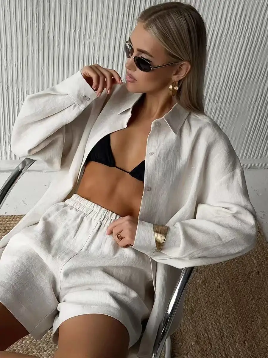 2025 Casual Shorts 2 Pieces Sets Women Loose Solid Lapel Button Top Short Pant Pleat Suit Summer Vacation Beach 2 Pieces Outfits
2025 Casual Shorts 2 Pieces Sets Women Loose Solid Lapel Button Top Short Pant Pleat Suit Summer Vacation Beach 2 Pieces Outfits