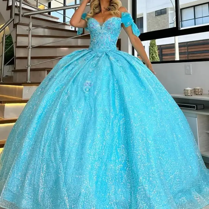 Customized Shiny royal blue Off Shoulder Quinceanera Dres applique Tull 3D flower Long tail vestidos de 15 Quinceanera
Customized Shiny royal blue Off Shoulder Quinceanera Dres applique Tull 3D flower Long tail vestidos de 15 Quinceanera 